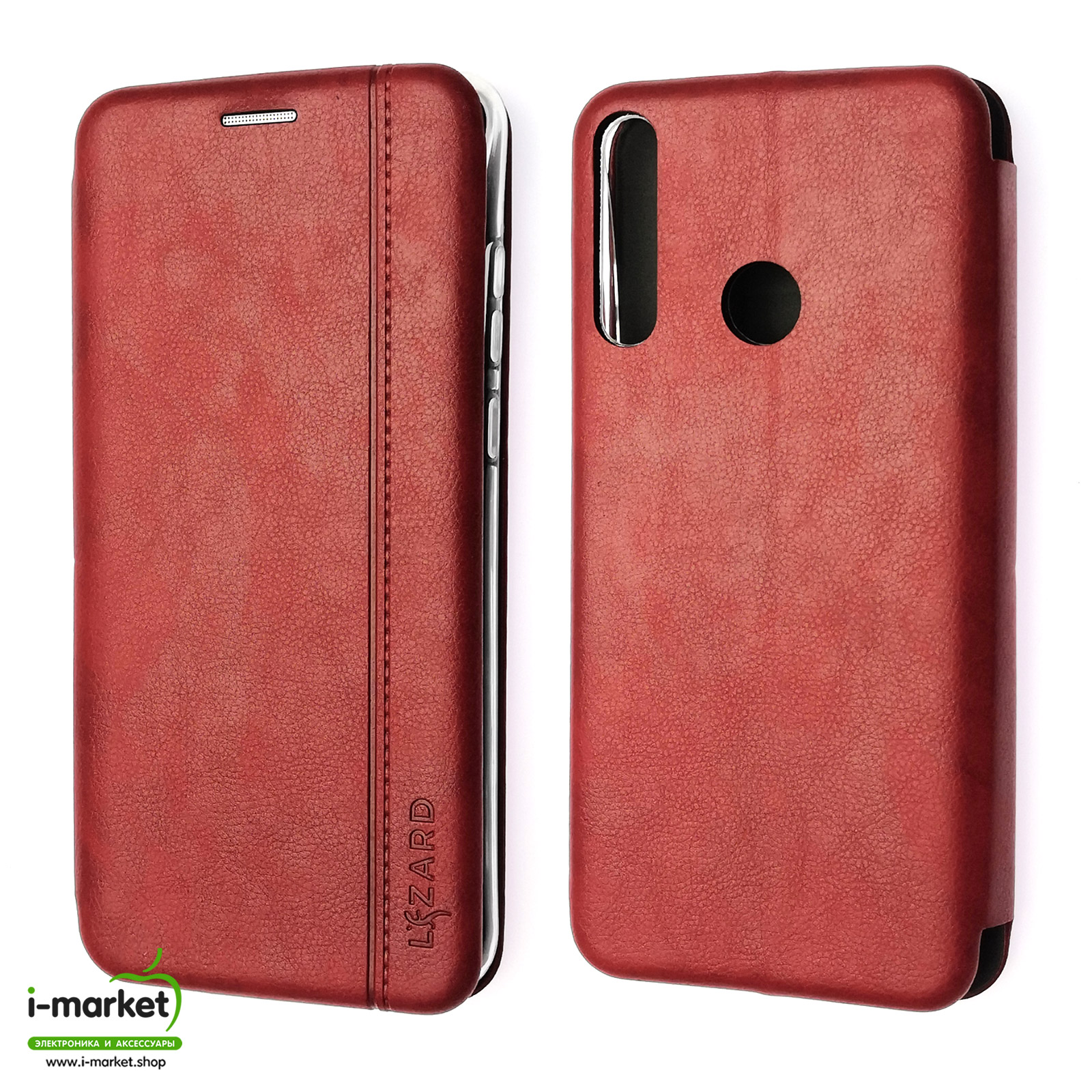 Чехол книжка LIZARD для HUAWEI Honor 9A (MOA-LX9N), Y6P (MED-LX9N), экокожа, визитница, цвет красный.