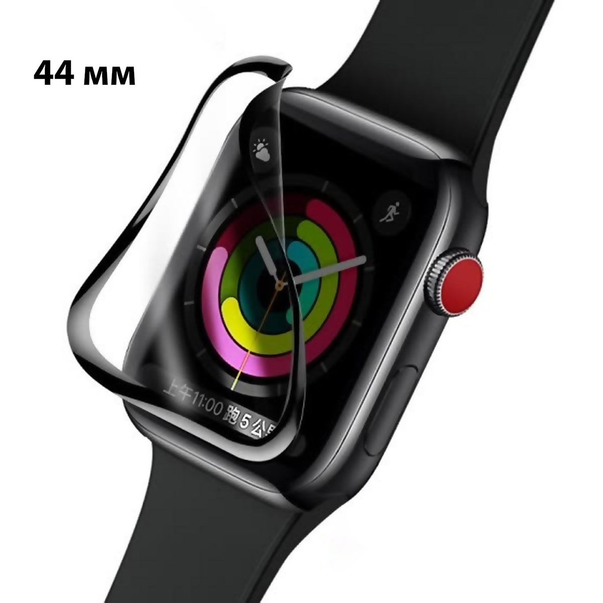 Защитная пленка, стекло PMMA WF для APPLE Watch 44 мм, нано-полимер, цвет окантовки черный Защитная пленка, стекло PMMA WF для APPLE Watch 44 мм, нано-полимер, цвет окантовки черный