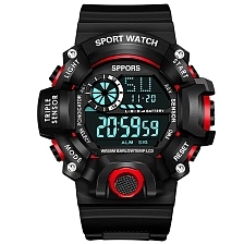 Часы наручные электронные Sport Watch, с подсветкой, цвет черно красный