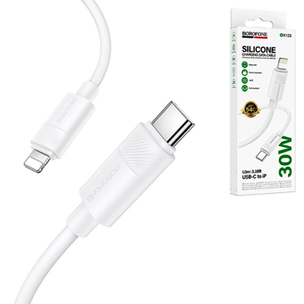 Кабель BOROFONE BX123 Leya USB Type C на Lightning 8 pin, 30W, длина 1 метр, цвет белый