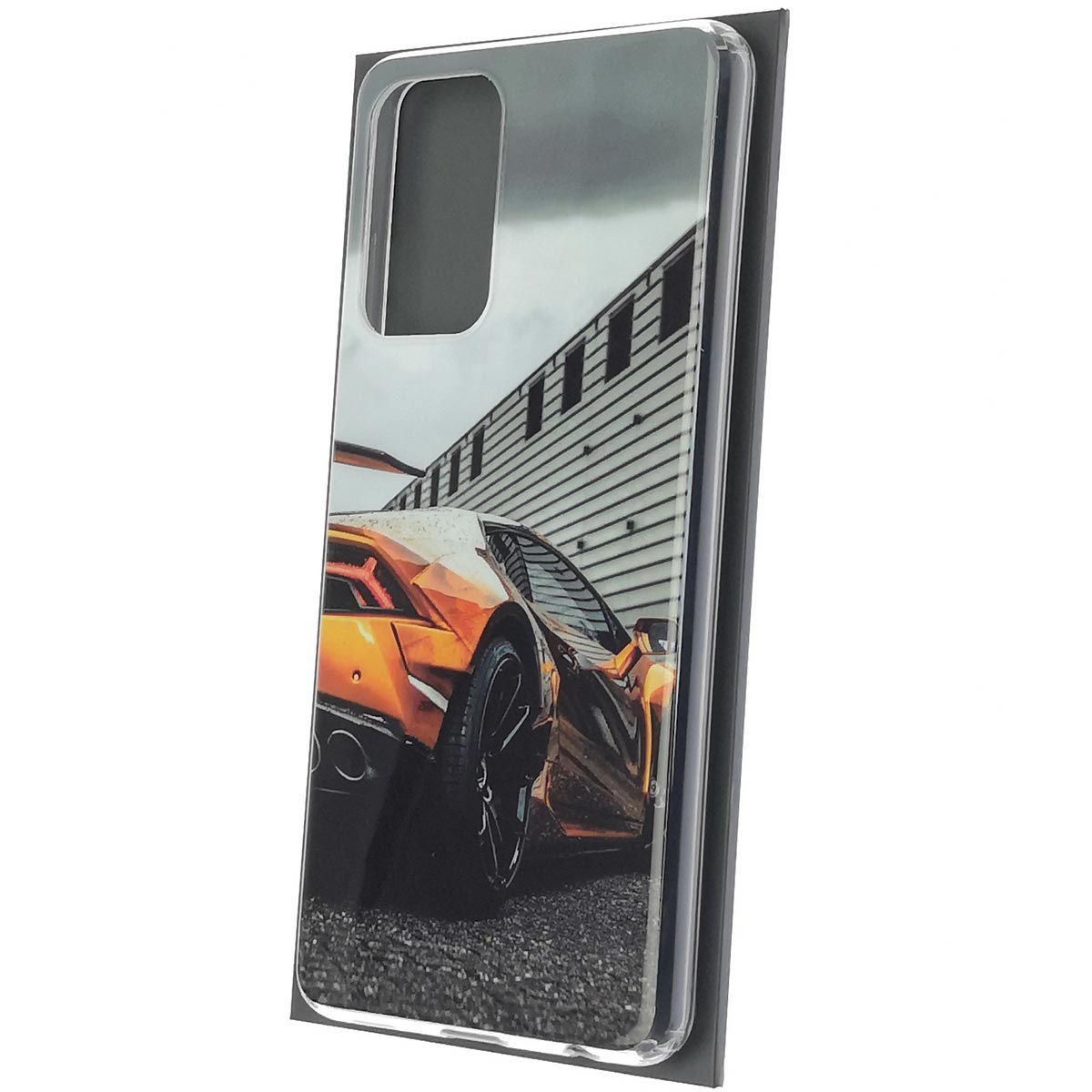 Чехол накладка Vinil для SAMSUNG Galaxy A72 (SM-A725F), силикон, глянцевый, рисунок оранжевый Ламборджини