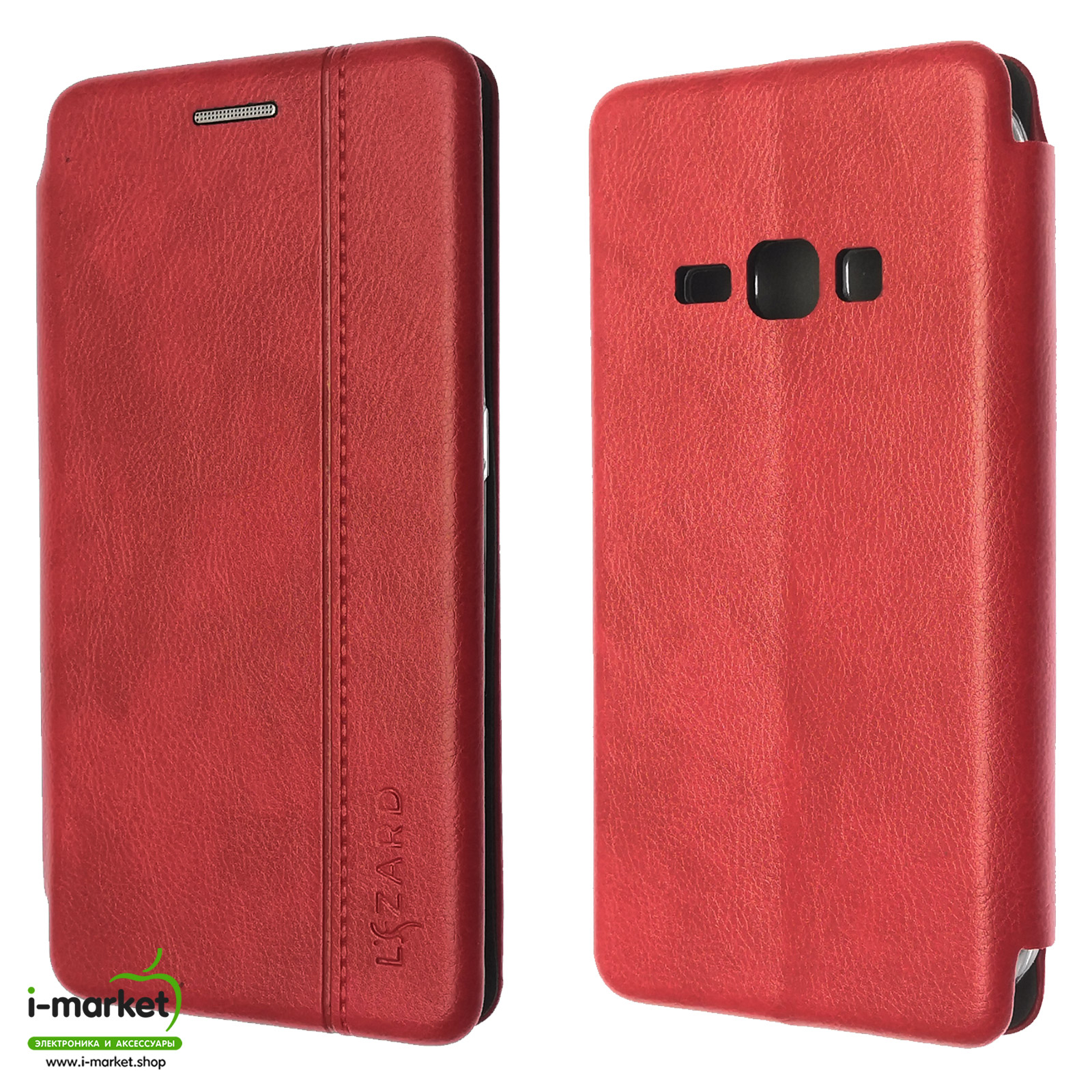 Чехол книжка LIZARD для SAMSUNG Galaxy J1 2016 (SM-J120), экокожа, визитница, цвет красный.