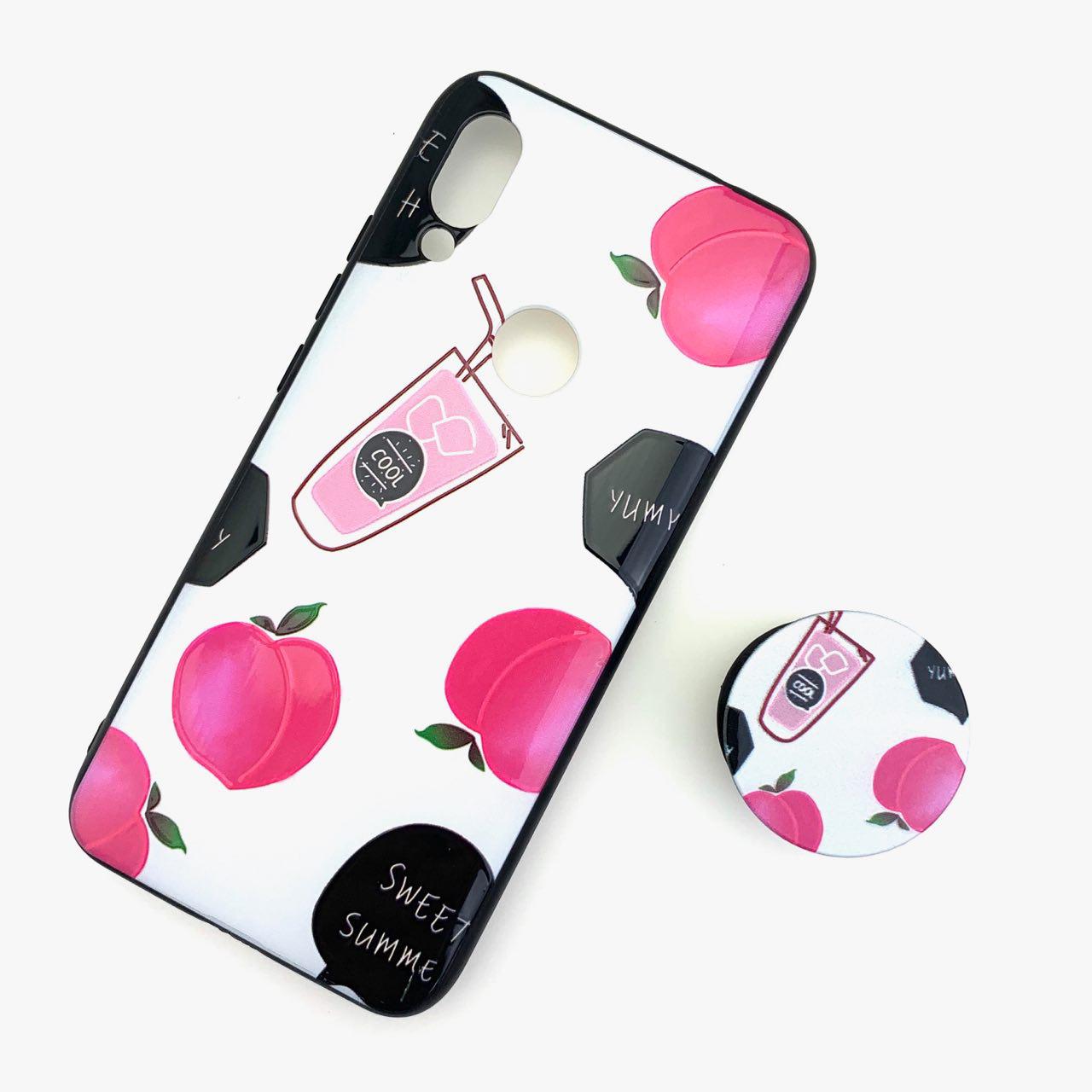 Чехол накладка для XIAOMI REDMI 7, силикон, попсокет, рисунок сок, цвет белый.