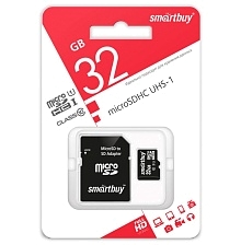 Карта памяти MicroSD 32GB SMARTBUY Сlass 10 UHS-I (SB32GBSDCL10-01), SD адаптер, цвет черный