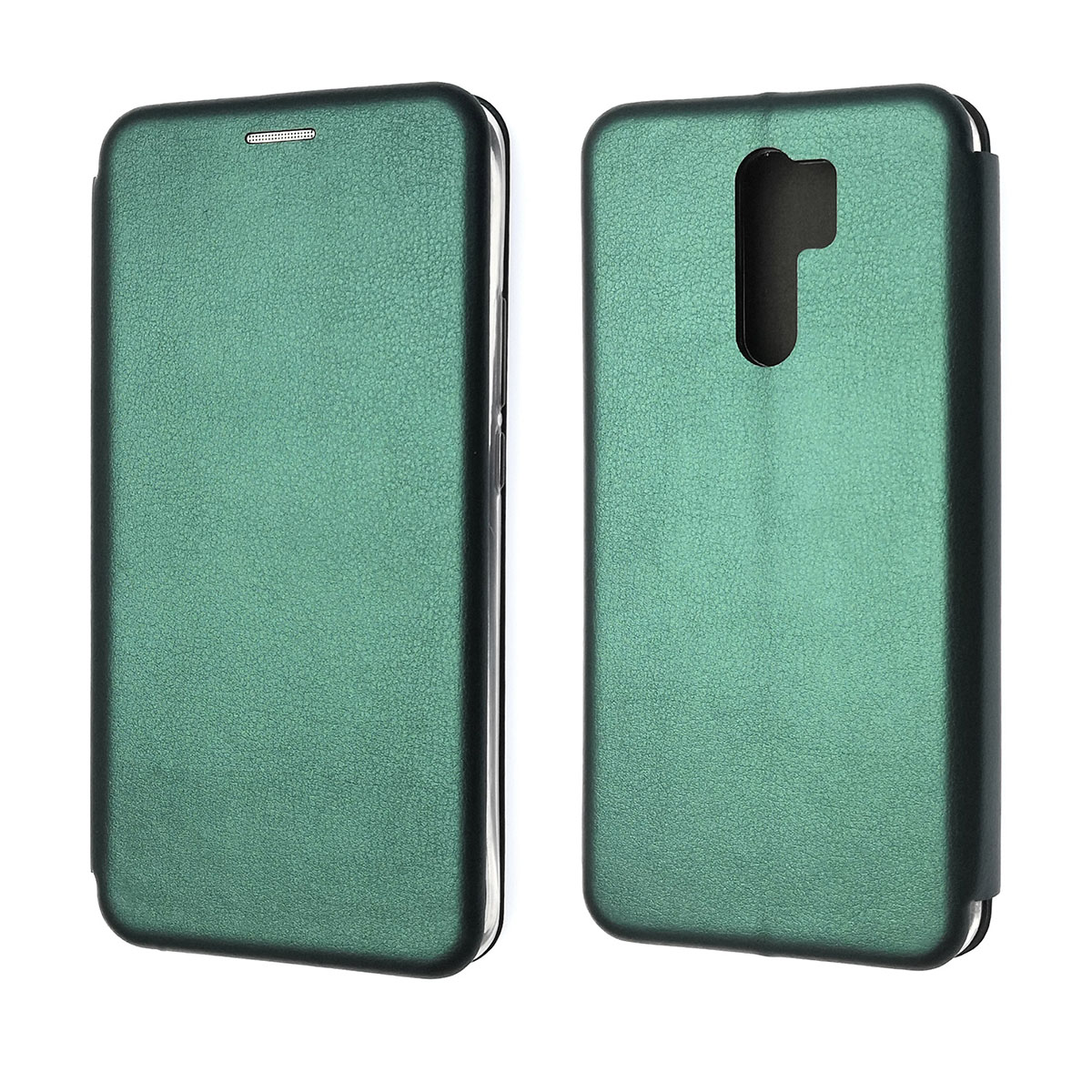 Чехол книжка STYLISH для XIAOMI Redmi 9, экокожа, визитница, цвет темно зеленый.