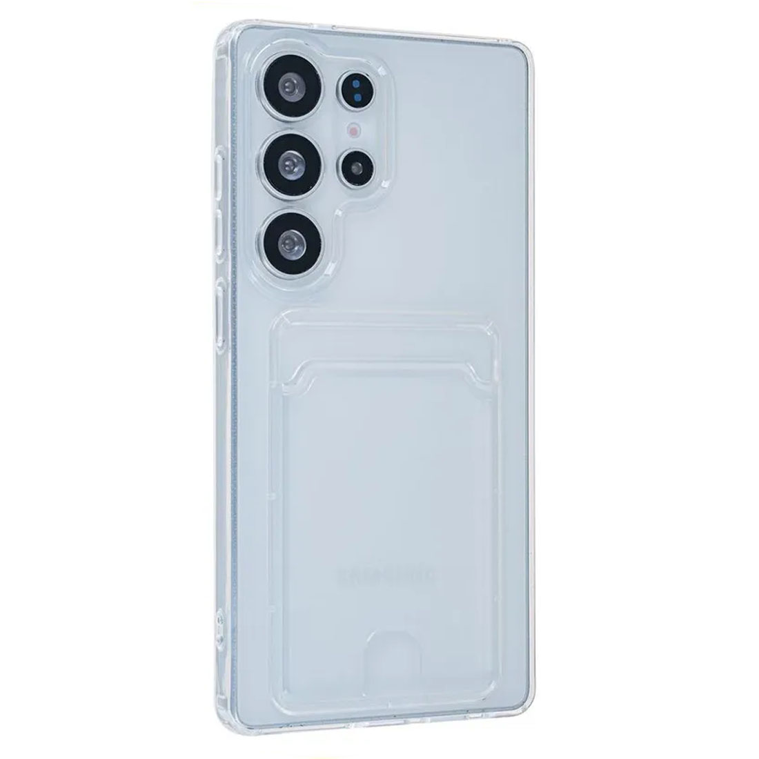 Чехол накладка CARD CASE для SAMSUNG Galaxy S25 Ultra, защита камеры, силикон, отдел для карт, цвет прозрачный