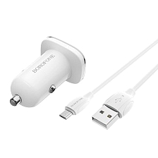 АЗУ (Автомобильное зарядное устройство) BOROFONE BZ12 Lasting power с кабелем USB Type C, 2 USB, длина 1 метр, цвет белый