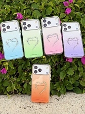 Чехол накладка Cabbeen KM 102 для APPLE iPhone 17 Pro Max, с блестками, сердце из страз, прозрачный с фиолетовым градиентом