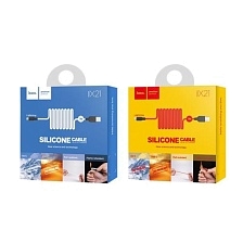 HOCO X21 Силиконовый кабель APPLE Lightning 8-pin (1м) негорючий, морозоустойчивый, чёрно-красный