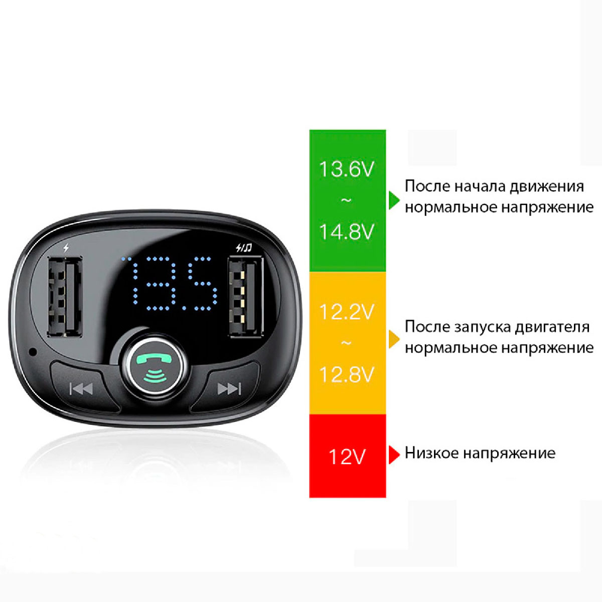 АЗУ(Автомобильное зарядное устройство) Baseus S-09, FM-трансмиттер, 2 x USB, Bluetooth MP3, цвет черный