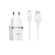 HOCO C12 Smart СЗУ (сетевое зарядное устройство) 2xUSB 2.4А с кабелем APPLE Lightning 8-pin, цвет белый | Последняя цена
