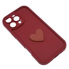 Чехол накладка для APPLE iPhone 16 Pro Max, силикон, 3D сердце, защита камеры, бортики, цвет бордовый Чехол накладка для APPLE iPhone 16 Pro Max, силикон, 3D сердце, защита камеры, бортики, цвет бордовый