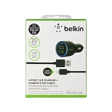 АЗУ "Belkin" 4.2A с двумя USB выходами + USB кабель Apple 8 pin (F8J071bt04-BLK) (черный/коробка).