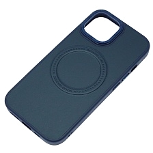 Чехол накладка Creative Stylish с поддержкой MagSafe для APPLE iPhone 15, защита камеры, экокожа, бархат, цвет темно синий