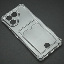 Чехол накладка CARD CASE для TECNO Pova 7, защита камеры, усиленные края, силикон, отдел для карт, прозрачный