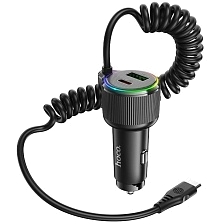 АЗУ (Автомобильное зарядное устройство) с витым кабелем Type C HOCO NZ17A, 50W, 1 USB Type C, 1 USB A, PD30W, QC3.0, Led подсветка, цвет черный