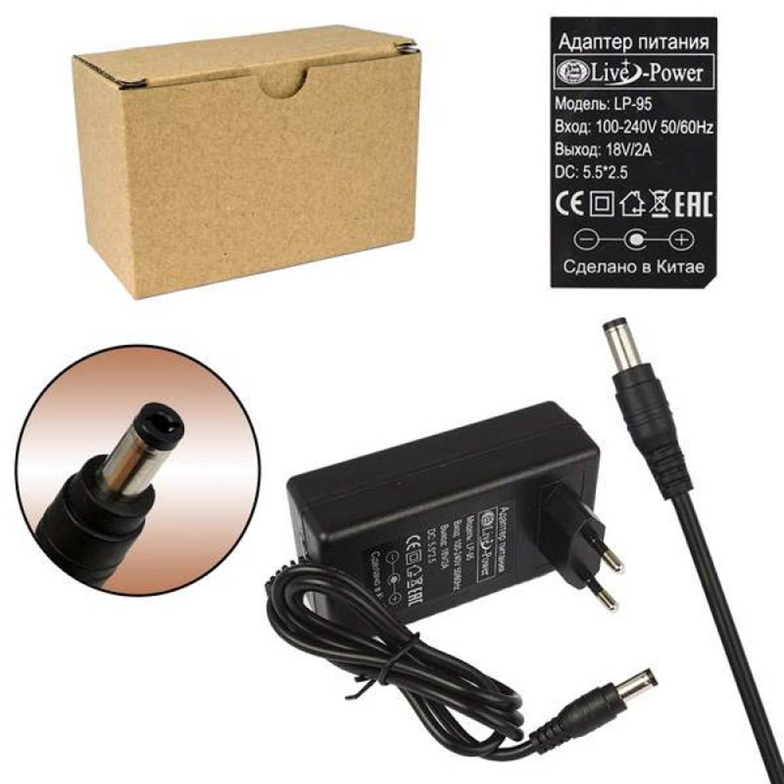 Блок питания Live-Power LP-95, 18V-2A, штекер 5.5*2.5, длина 1 метр, цвет черный Блок питания Live-Power LP-95, 18V-2A, штекер 5.5*2.5, длина 1 метр, цвет черный