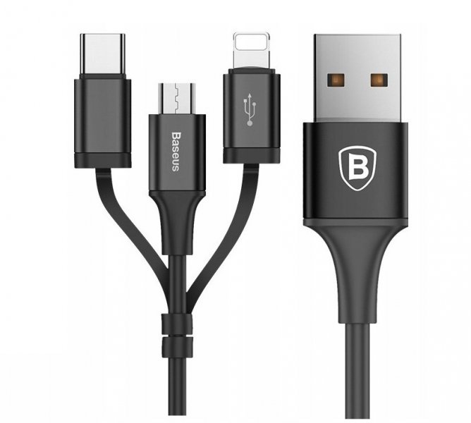 Кабель usb 3 in1 /iPhone.Micro.Type-C/ черный.
