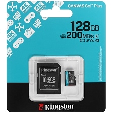 Карта памяти MicroSDXC 128GB KINGSTON CANVAS Go! Plus SDCG4/128GB 200Mb/s A2 U3 V30, с адаптером Карта памяти MicroSDXC 128GB KINGSTON CANVAS Go! Plus SDCG4/128GB 200Mb/s A2 U3 V30, с адаптером