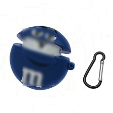 Чехол для беспроводных наушников APPLE AirPods 1, AirPods 2, силиконовый с карабином, 3D синий М.