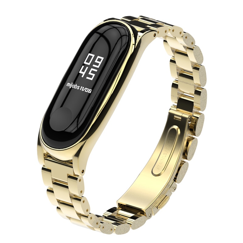 Блочный браслет для фитнес трекера Mi 3 Band металлический, цвет золотистый.