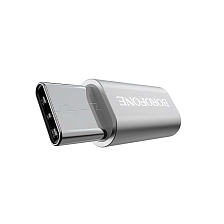 Адаптер, переходник, конвертер BOROFONE BV4 Micro USB на USB Type C, поддержка OTG, цвет серебристый Адаптер, переходник, конвертер BOROFONE BV4 Micro USB на USB Type C, поддержка OTG, цвет серебристый