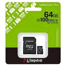 Карта памяти MicroSDXC 64GB KINGSTON CANVAS Select Plus (SDCS3/64GB) Class 10, 100MB/s, с адаптером