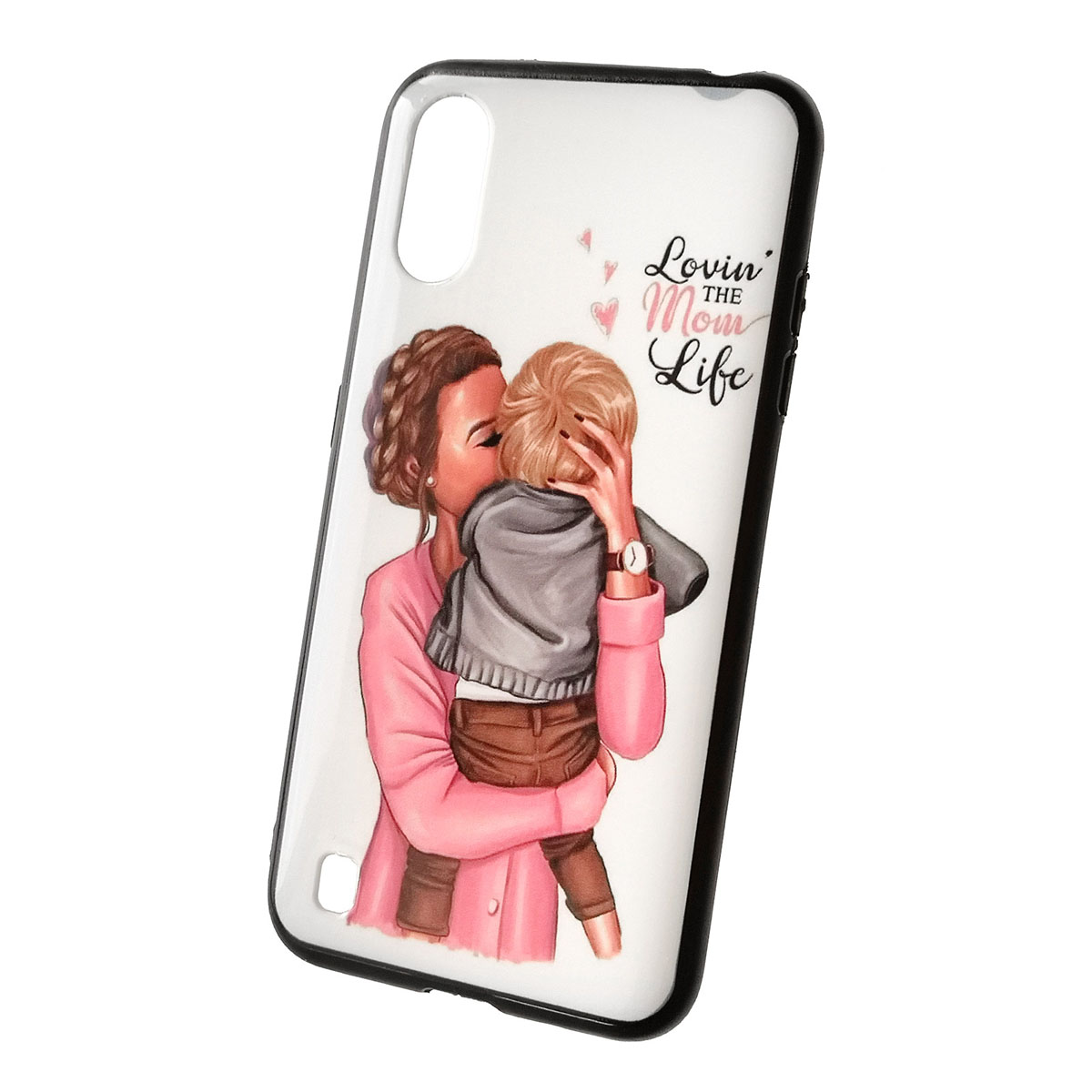 Чехол накладка для SAMSUNG Galaxy A01 (SM-A015), силикон, рисунок LOVIN THE MOM LOVE.