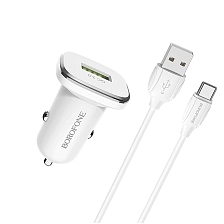 АЗУ (Автомобильное зарядное устройство) BOROFONE BZ12A Lasting power с кабелем USB Type C, длина 1 метр, цвет белый АЗУ (Автомобильное зарядное устройство) BOROFONE BZ12A Lasting power с кабелем USB Type C, длина 1 метр, цвет белый