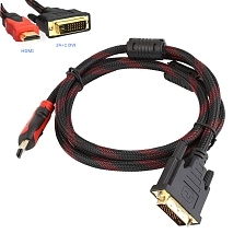 Кабель HDMI - DVI-D, длина 1.5 метра, в нейлоновой армированной оплетке, цвет черно-красный Кабель HDMI - DVI-D, длина 1.5 метра, в нейлоновой армированной оплетке, цвет черно-красный