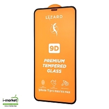 Защитное стекло 9D Lizard для APPLE iPhone XS Max, iPhone 11 Pro Max, с сеточкой на динамике, цвет черный.