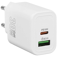 СЗУ (Сетевое зарядное устройство) HOCO N63, 30W, 1 USB Type C, 1 USB, QC3.0, цвет белый СЗУ (Сетевое зарядное устройство) HOCO N63, 30W, 1 USB Type C, 1 USB, QC3.0, цвет белый