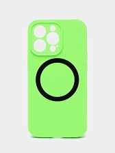 Чехол накладка Silicone Case для APPLE iPhone 13 Pro Max, с поддержкой MagSafe, защита камеры, силикон, бархат, цвет салатовый