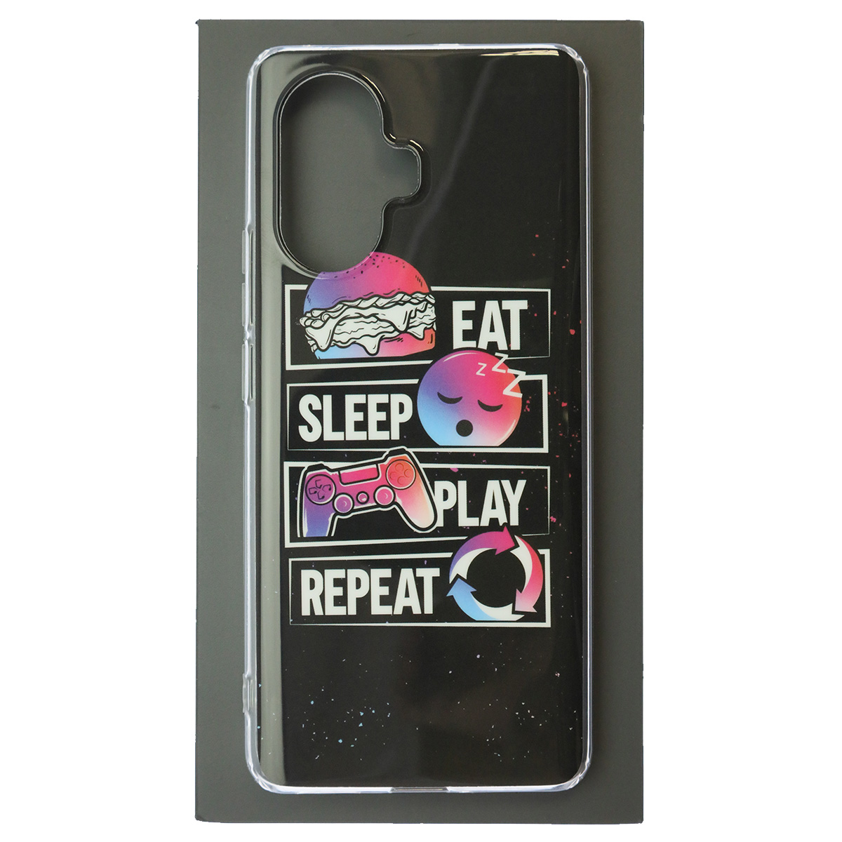 Чехол накладка для Realme 10 Pro Plus 5G, силикон, глянцевый, рисунок EAT SLEEP PLAY REPEAT Чехол накладка для Realme 10 Pro Plus 5G, силикон, глянцевый, рисунок EAT SLEEP PLAY REPEAT