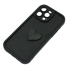 Чехол накладка для APPLE iPhone 15 Pro Max, силикон, 3D сердце, защита камеры, бортики, цвет черный