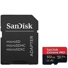 Карта памяти MicroSDXC 512GB SANDISK Extreme Pro Class 10 A2 UHS-I (U3) V30, 200 МБ/сек, цвет черно красный