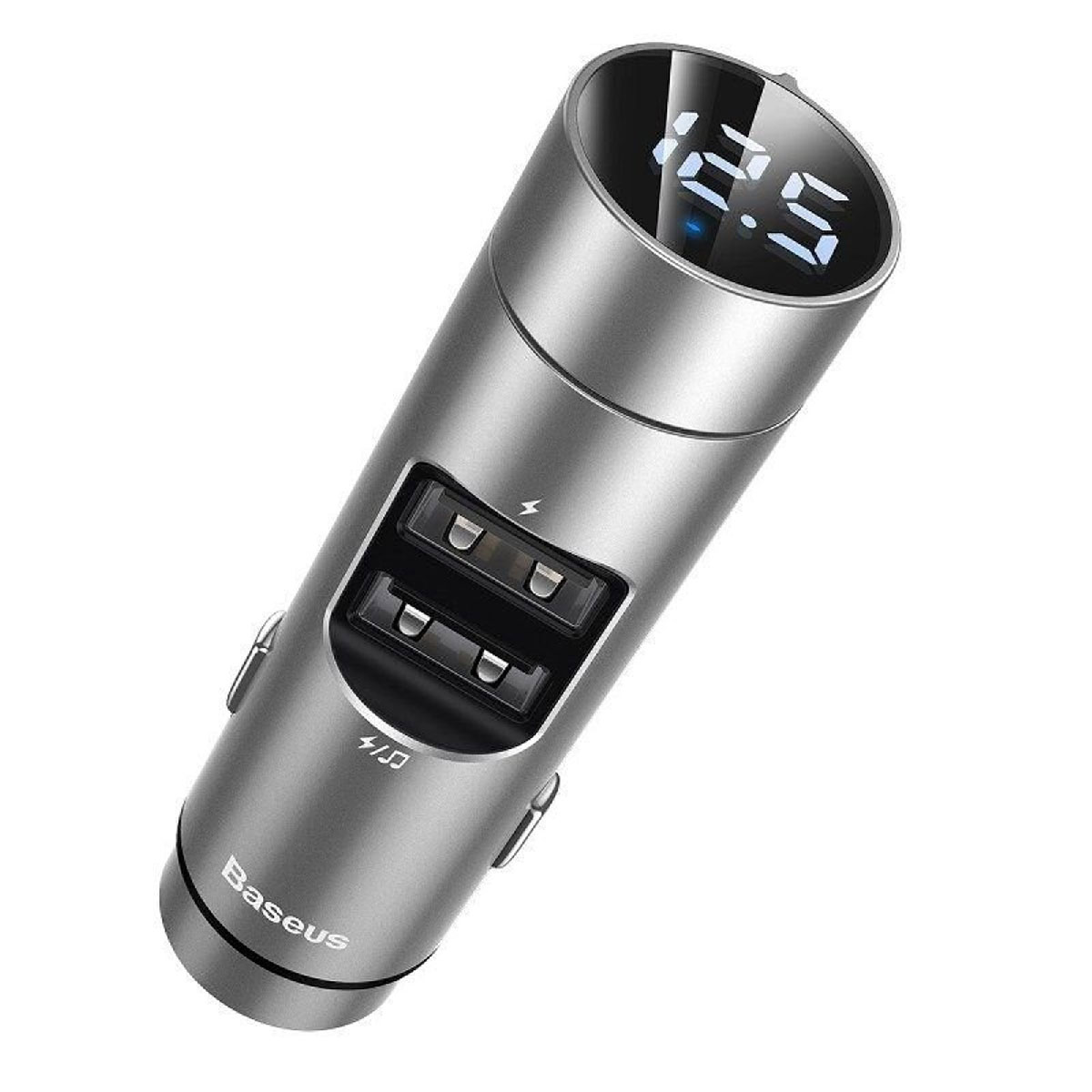 АЗУ (Автомобильное зарядное устройство) с FM-трансмиттером, 2 порта USB, Baseus Energy Column Car Wireless MP3, цвет серебристый (распродажа -50%)