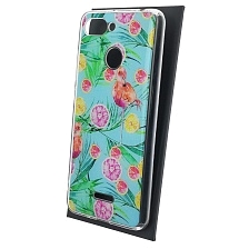 Чехол накладка для XIAOMI Redmi 6, силикон, глянцевый, блестки, рисунок Цапля и лимоны