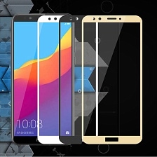 Стекло защитное "4D/5D" для Huawei Y7 Prime (2018), цвет окантовки черный.