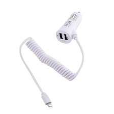 АЗУ (Автомобильное зарядное устройство) 2 USB - 5V/2.1A, с витым кабелем Apple Lightning 8-pin. АЗУ (Автомобильное зарядное устройство) 2 USB - 5V/2.1A, с витым кабелем Apple Lightning 8-pin.