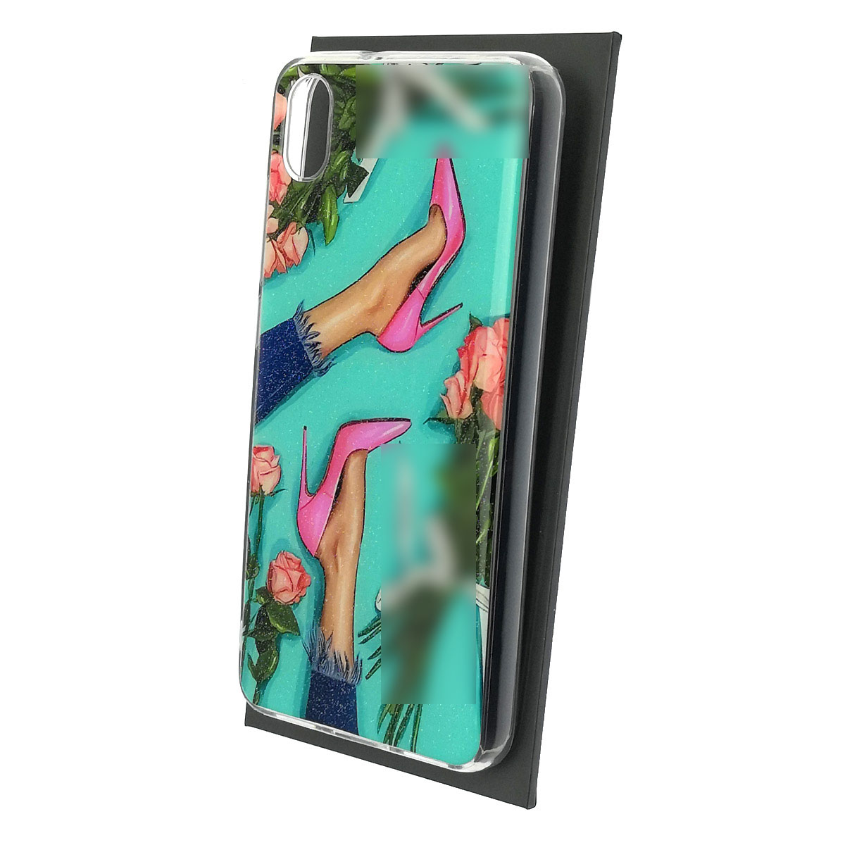 Чехол накладка для XIAOMI Redmi 7A, силикон, глянцевый, блестки, рисунок Туфли розы Шанель