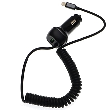 АЗУ (Автомобильное зарядное устройство) с витым кабелем Lightning 8-pin HOCO Z58B, 48W, 1 USB PD30W, QC3.0, 1.7 метра, цвет черный