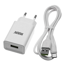 СЗУ (Сетевое зарядное устройство) MRM MR21t, 1 USB порт, 2.4A MAX, USB кабель Type-C, длина 1м, цвет белый СЗУ (Сетевое зарядное устройство) MRM MR21t, 1 USB порт, 2.4A MAX, USB кабель Type-C, длина 1м, цвет белый