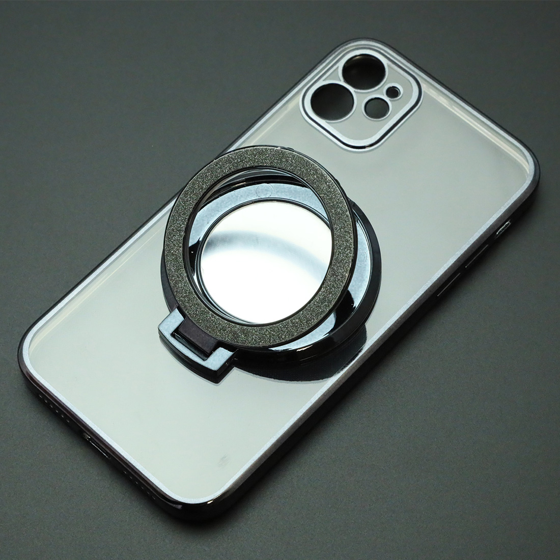 Чехол накладка для APPLE iPhone 11, силикон, защита камеры, кольцо держатель, прозрачный, цвет окантовки черный Чехол накладка для APPLE iPhone 11, силикон, защита камеры, кольцо держатель, прозрачный, цвет окантовки черный