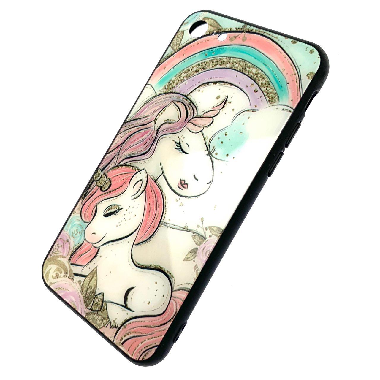Чехол накладка для APPLE iPhone 7, 8, силикон, имитация стекла, рисунок Единороги.