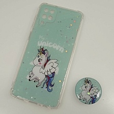Чехол накладка для SAMSUNG Galaxy A12, M12 силикон, фактурный глянец, с поп сокетом, рисунок Unicorn Чехол накладка для SAMSUNG Galaxy A12, M12 силикон, фактурный глянец, с поп сокетом, рисунок Unicorn