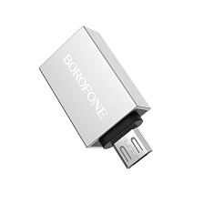Адаптер, переходник, конвертер BOROFONE BV2 USB на Micro USB, поддержка OTG, USB3.0, цвет серебристый Адаптер, переходник, конвертер BOROFONE BV2 USB на Micro USB, поддержка OTG, USB3.0, цвет серебристый