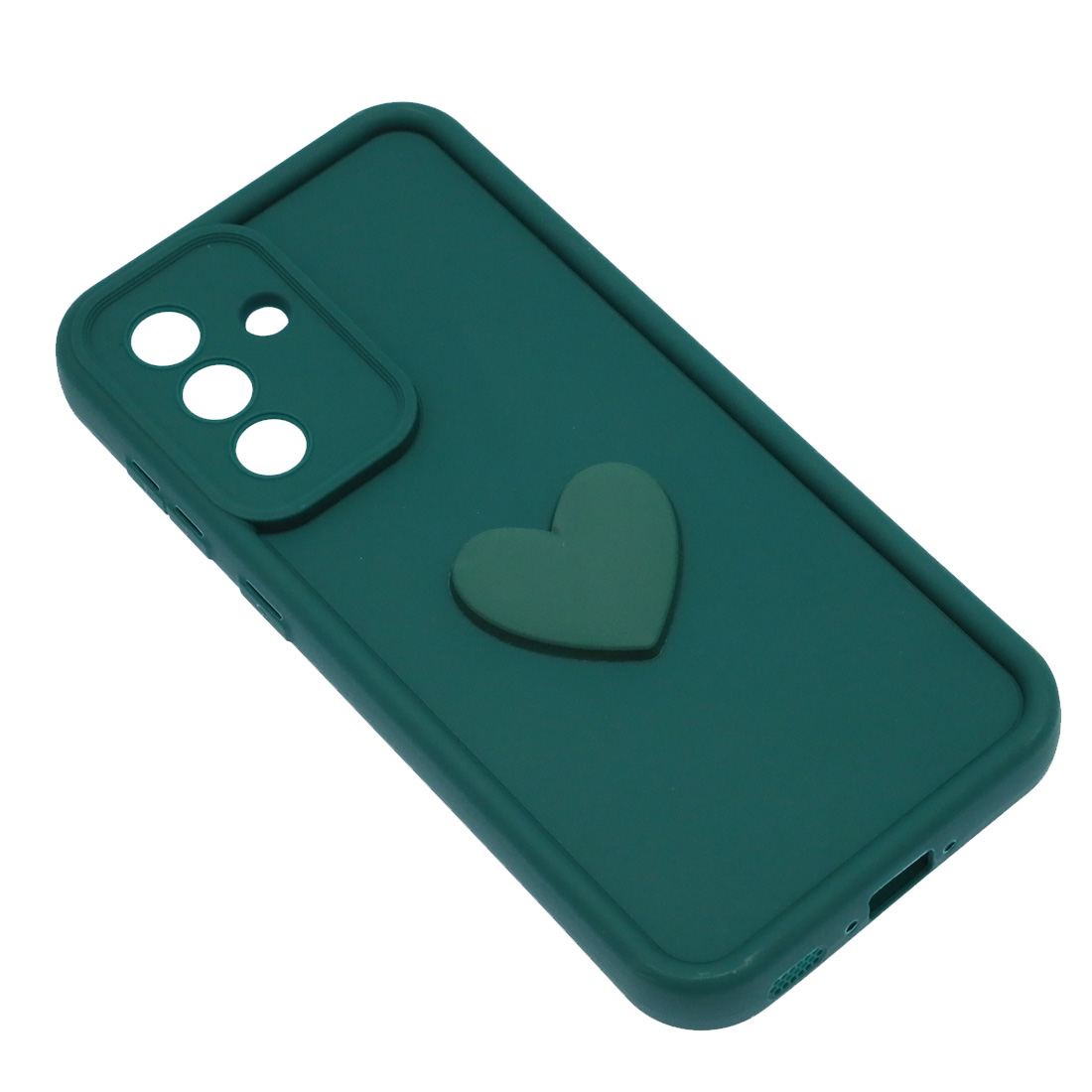 Чехол накладка для SAMSUNG Galaxy A36, силикон, 3D сердце, защита камеры, бортики, цвет темно зеленый Чехол накладка для SAMSUNG Galaxy A36, силикон, 3D сердце, защита камеры, бортики, цвет темно зеленый