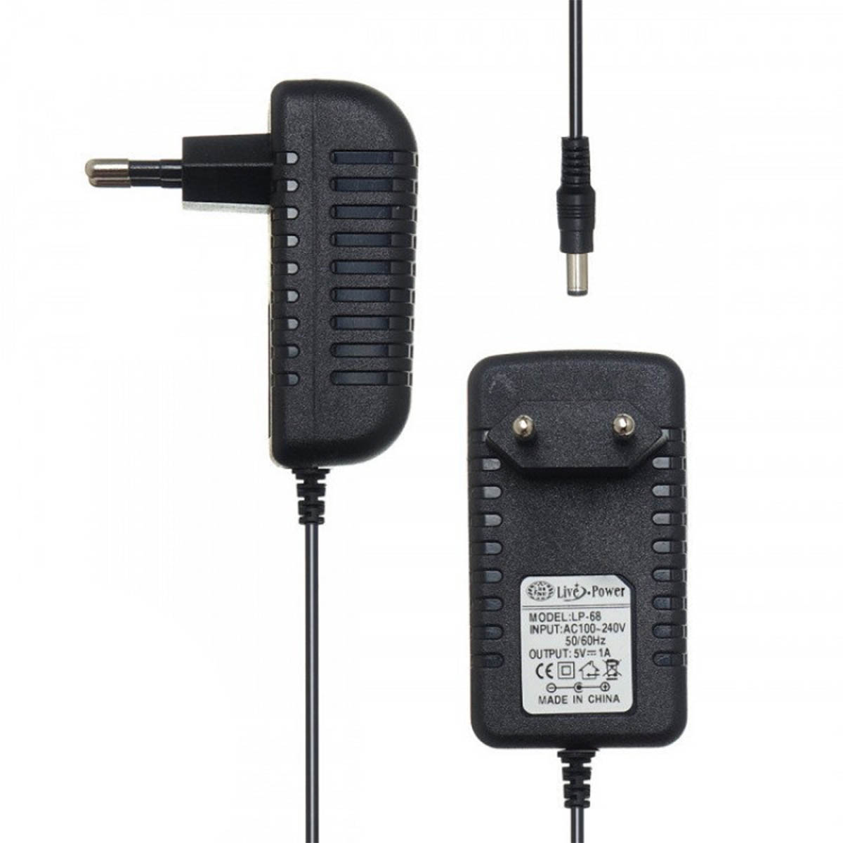 Блок питания Live Power LP68, 5V-1A, 5.5*2.1, длина 1 метр, цвет черный Блок питания Live Power LP68, 5V-1A, 5.5*2.1, длина 1 метр, цвет черный
