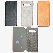 Чехол-книжка для SAMSUNG Galaxy S10 PLUS (SM-G975), искусственная кожа, основа силикон, на магните, с визитницей, цвет светло-коричневый NEW.